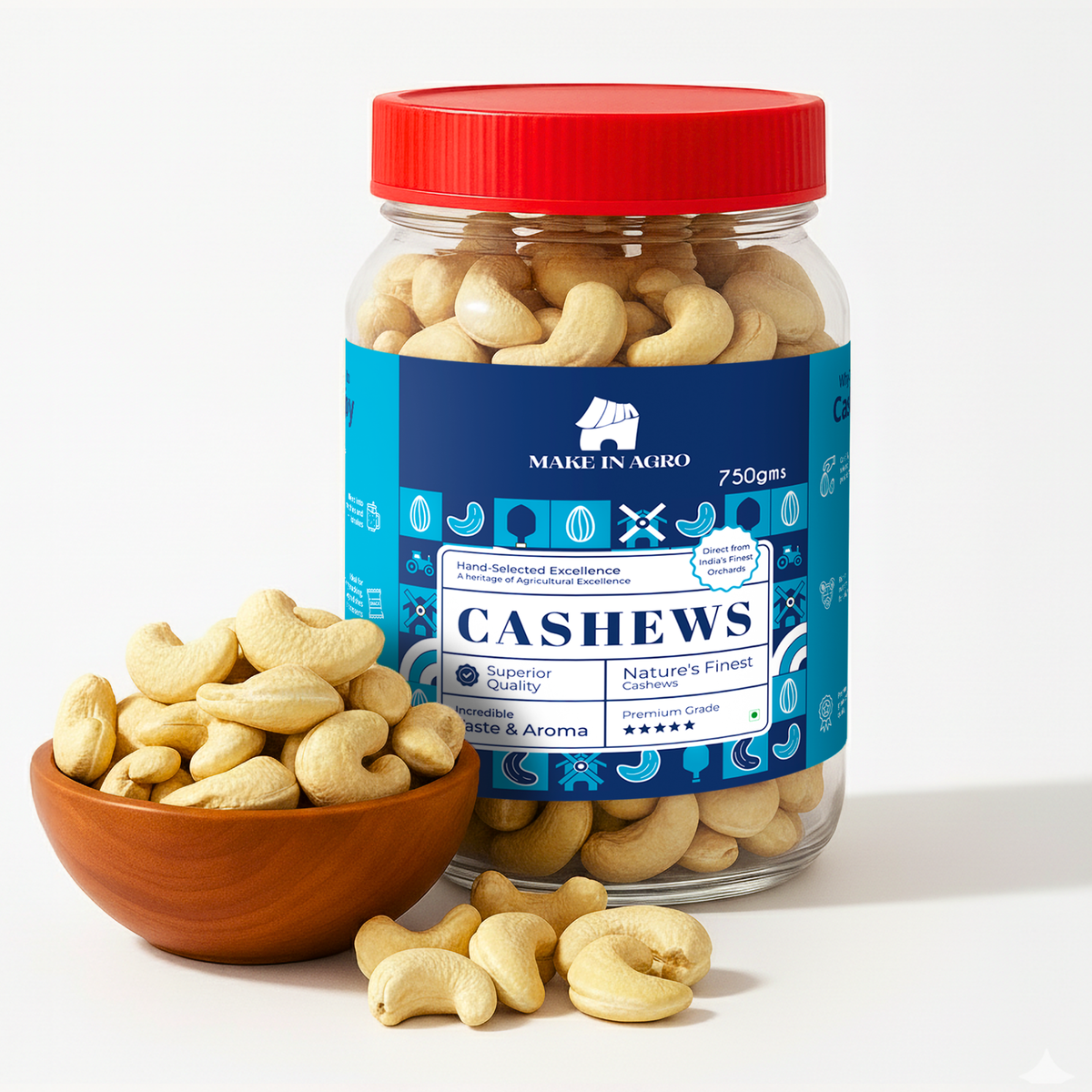 Make In Agro Premium Whole Cashews (Kaju) - Jar