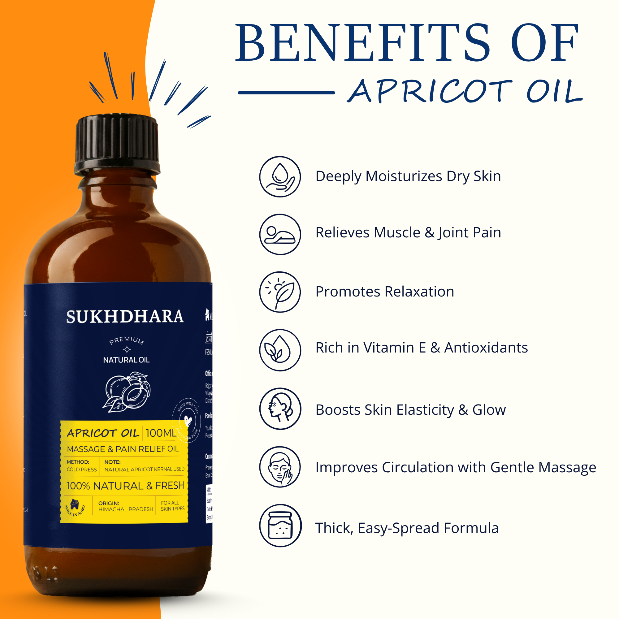 Sukhdhara Apricot Oil for Massage & Pain Relief | 100ml