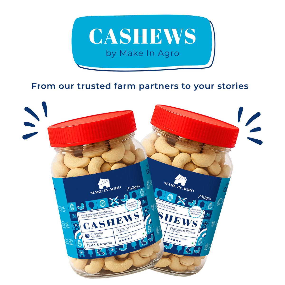 Make In Agro Premium Whole Cashews (Kaju) - Jar